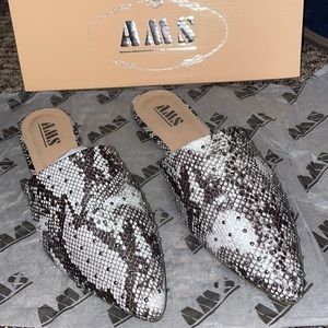 ams Isabella snakeskin studded mules